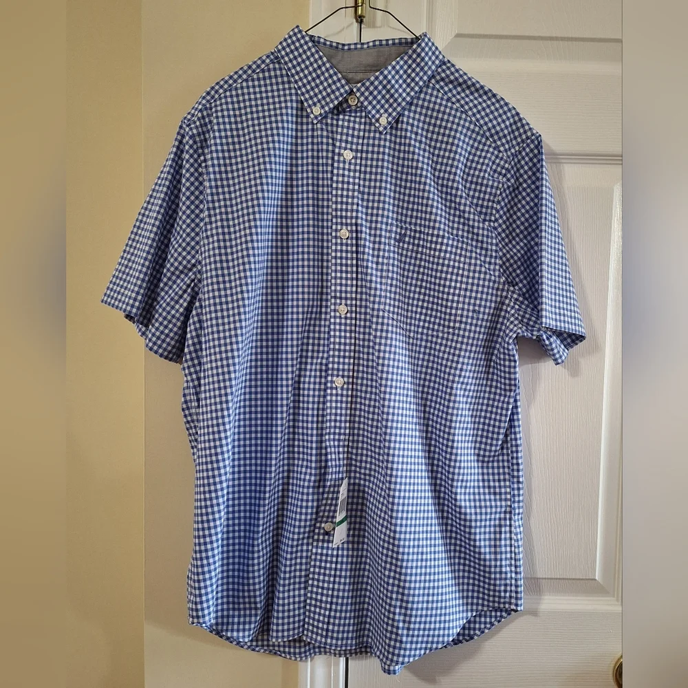 NWT Nautica Button Up Shirt~Blue Gingham~Checker~Nautica Flex~Lg - Picture 1 of 6